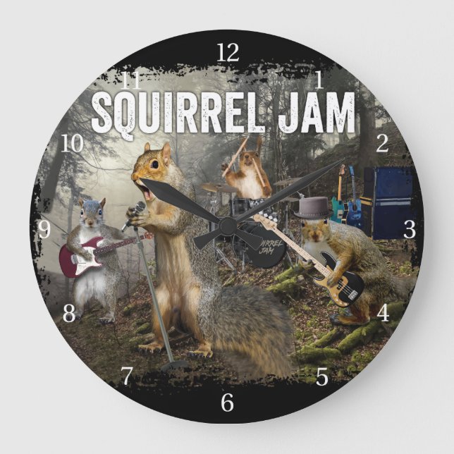 Reloj Redondo Grande Squirrel Jam - banda de rock divertida (Anverso)
