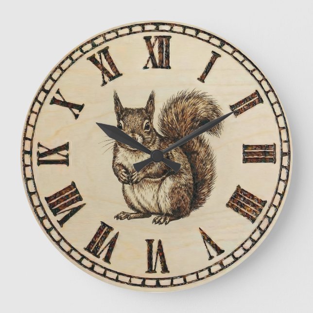 Reloj Redondo Grande Squirrel Wall Clock - Warm Woodland Touch (Anverso)