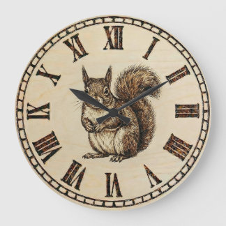 Reloj Redondo Grande Squirrel Wall Clock _ Wood-Burned style