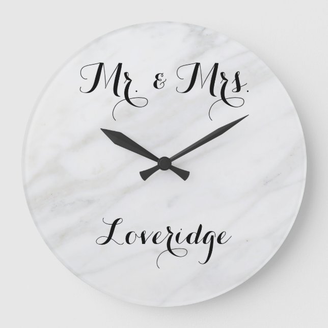 Reloj Redondo Grande Sr. Personalizado y la Sra. White Grey Gray Marble (Anverso)