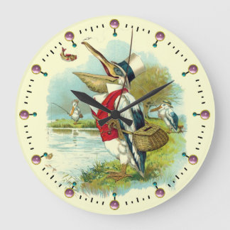Reloj Redondo Grande SR. PESCA PELICANA, Crema, piedras preciosas rosas