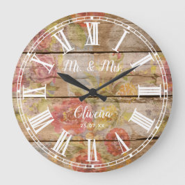 Reloj Redondo Grande Sr. Rustic Farmhouse Floral Wood Roman Numeral