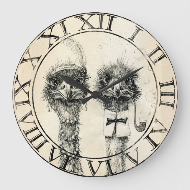 Reloj Redondo Grande Sr. y Sra. Ostrich (Anverso)
