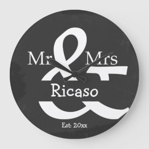 Reloj Redondo Grande Sr. Y Sra. Personalized Faux Chalkboard