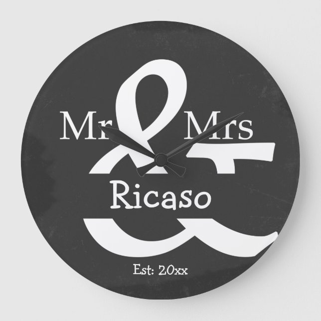 Reloj Redondo Grande Sr. Y Sra. Personalized Faux Chalkboard (Anverso)
