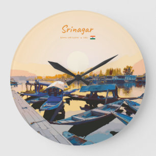 Reloj Redondo Grande Srinagar, India - Barcas Shikara en el lago Dal