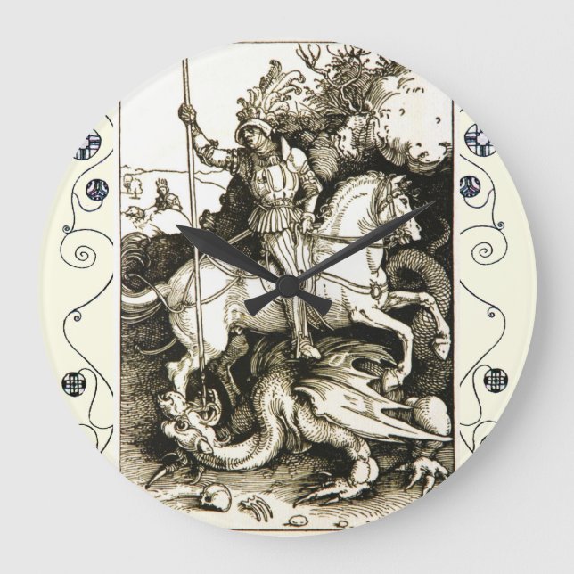 Reloj Redondo Grande ST. GEORGE AND DRAGON , Black White (Anverso)