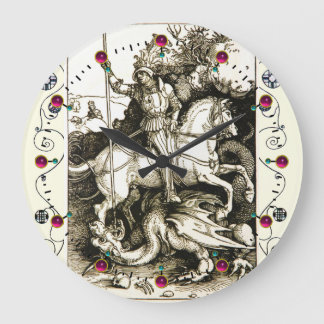 Reloj Redondo Grande ST. GEORGE Y DRAGÓN, blanco negro