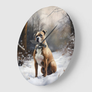 Reloj Redondo Grande Staffordshire Bull Terrier Deja que nieve Navidad