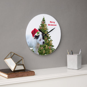 Reloj Redondo Grande Staffy Puppy Navidades, Wall Clock