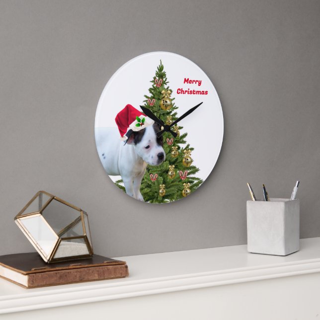 Reloj Redondo Grande Staffy Puppy Navidades, Wall Clock (Oficina)