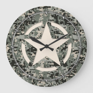 Reloj Redondo Grande Star Stencil on Digital Camouflage