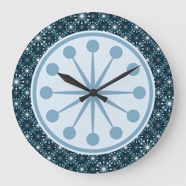 Reloj Redondo Grande Starburst and Lines Mid Century Pattern Blue (Anverso)