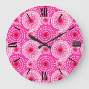 Reloj Redondo Grande Starbursts and pinwheels, fuchsia pink & maroon