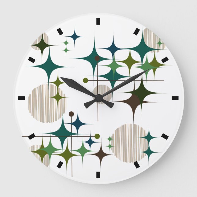 Reloj Redondo Grande Starbursts e Globos modernos de mediados del siglo (Anverso)