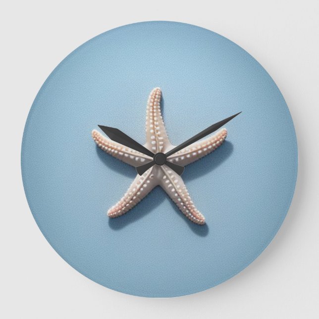 Reloj Redondo Grande Starfish exótico con fondo azul (Anverso)
