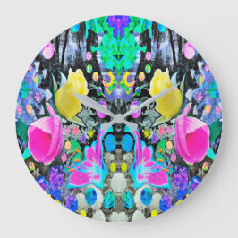 Reloj Redondo Grande Stargazer Lily, Rosa y Collage de Hibiscus Rosa