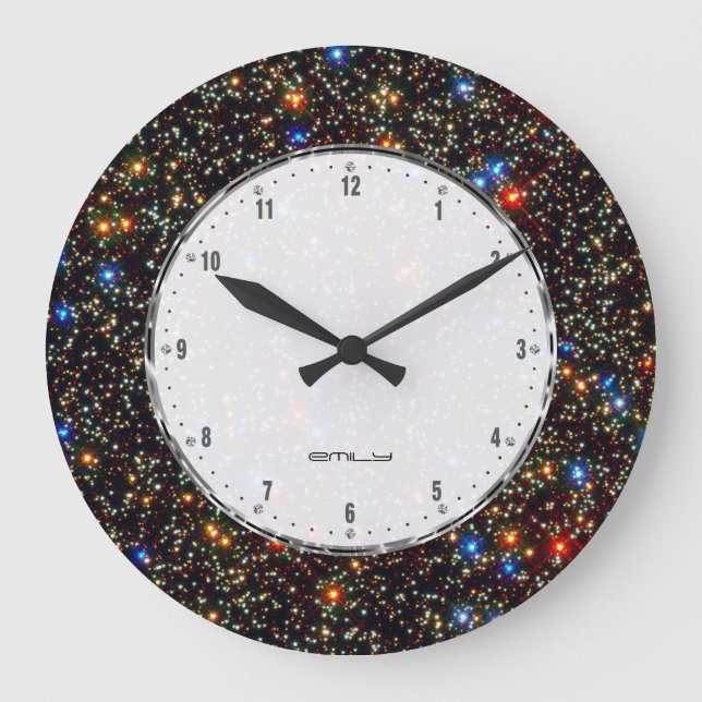 Reloj Redondo Grande Stars & Sparkles Cool Deep Space Pattern (Anverso)