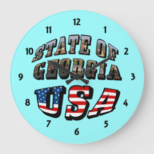 Reloj Redondo Grande State of Georgia and USA Flag Text