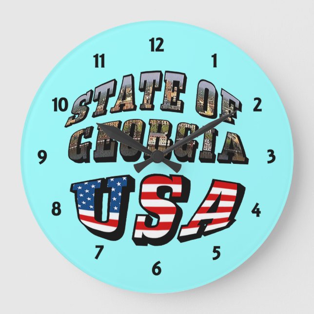 Reloj Redondo Grande State of Georgia and USA Flag Text (Anverso)