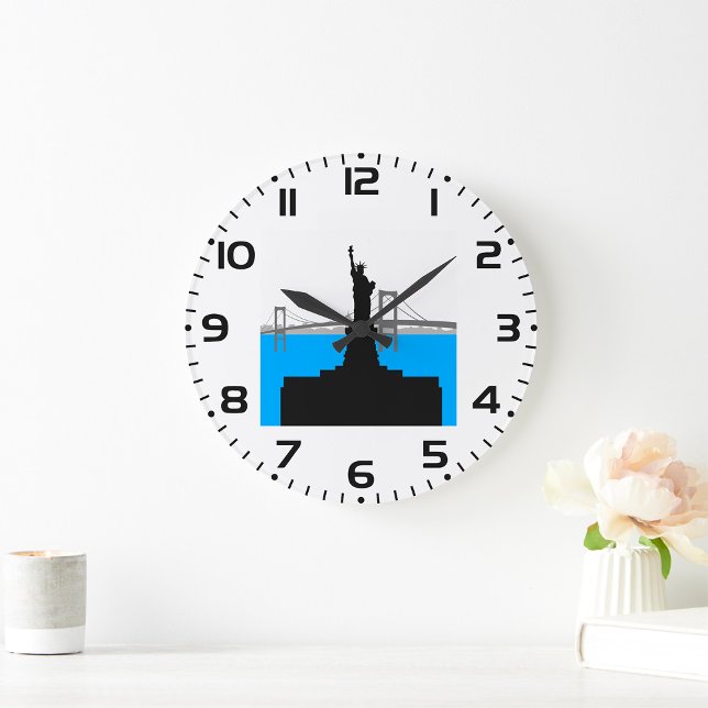 Reloj Redondo Grande Statue of Liberty Silhouette New York Skyline (Subido por el creador)