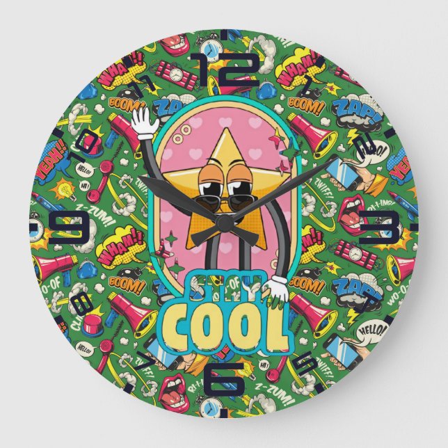 Reloj Redondo Grande Stay Cool Star – Retro Pop Art Clock (Anverso)