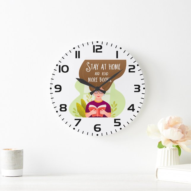 Reloj Redondo Grande Stay Home Read More Books Book Lover (')