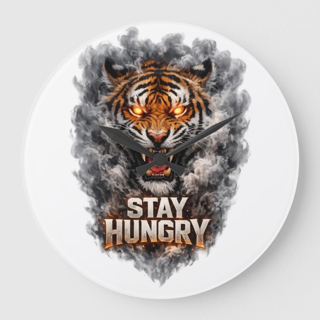 Reloj Redondo Grande Stay Hungry Tiger Motivation Design (Anverso)