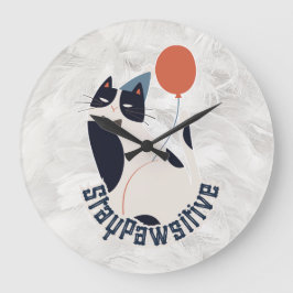 Reloj Redondo Grande Stay Pawsitive | Dapper Tuxedo Cat Whimsical Acryl