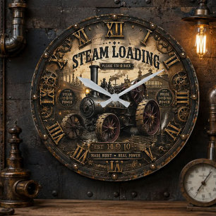 Reloj Redondo Grande Steam Engine Vintage Steampunk Tractor
