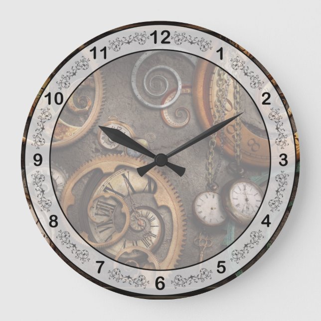 Reloj Redondo Grande Steampunk - Abstracto - El tiempo es complicado (Anverso)