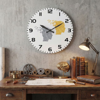 Reloj Redondo Grande Steampunk Brain Power Cogwheel Heads