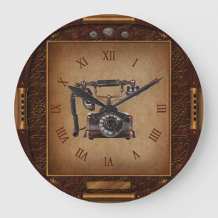 Reloj Redondo Grande Steampunk Clock~Antique Telephone~Roman Numerals~ 