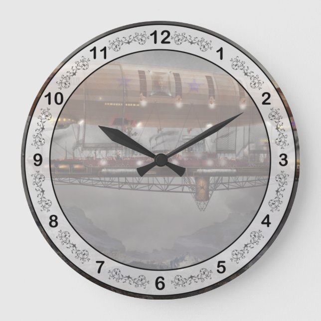 Reloj Redondo Grande Steampunk - Dirigible - Aeronave Maximus (Anverso)