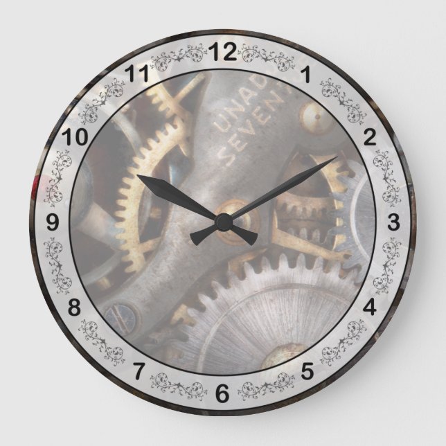 Reloj Redondo Grande Steampunk - Engranajes - Horología (Anverso)