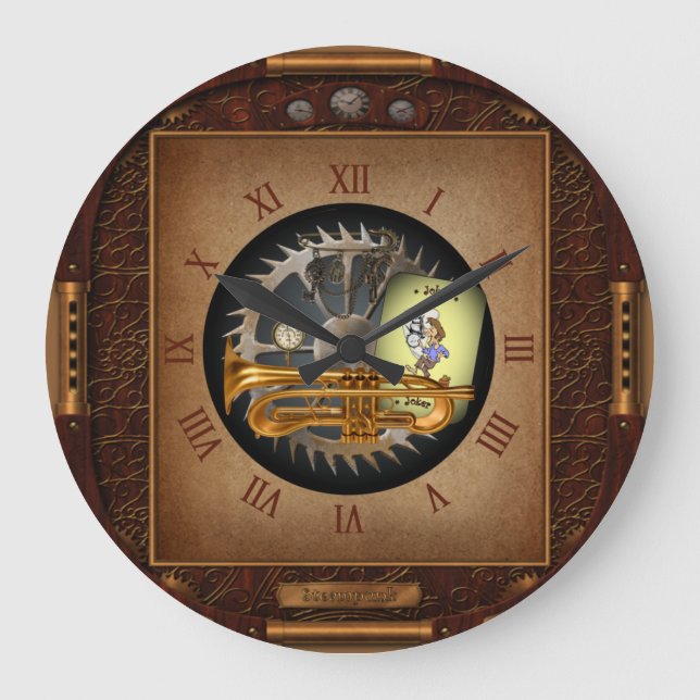 Reloj Redondo Grande Steampunk Flumpet ~ Flügelhorn and Trumpet ~  (Anverso)