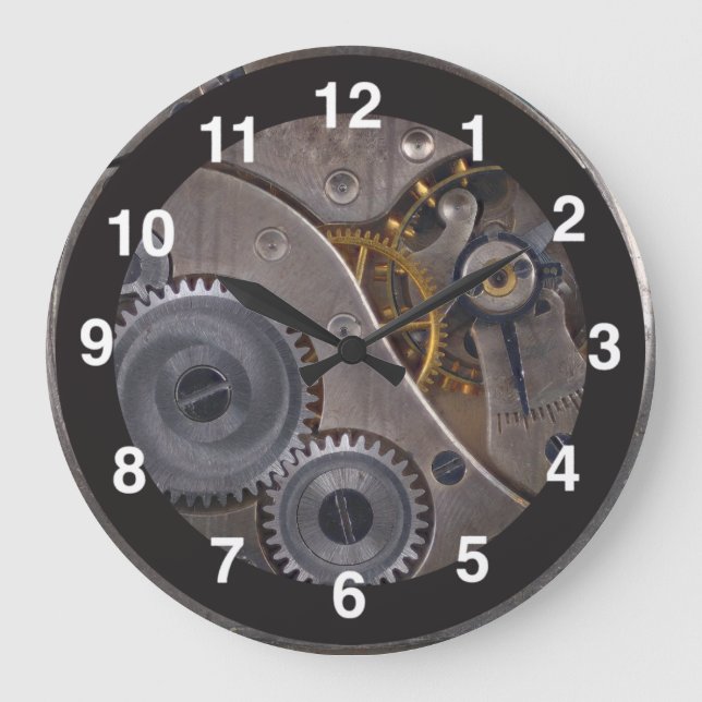 Reloj Redondo Grande Steampunk Gears 🕰️ Aniversario Especial Silver (Anverso)