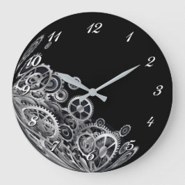 Reloj Redondo Grande Steampunk Silver Gears Round Wall Clock