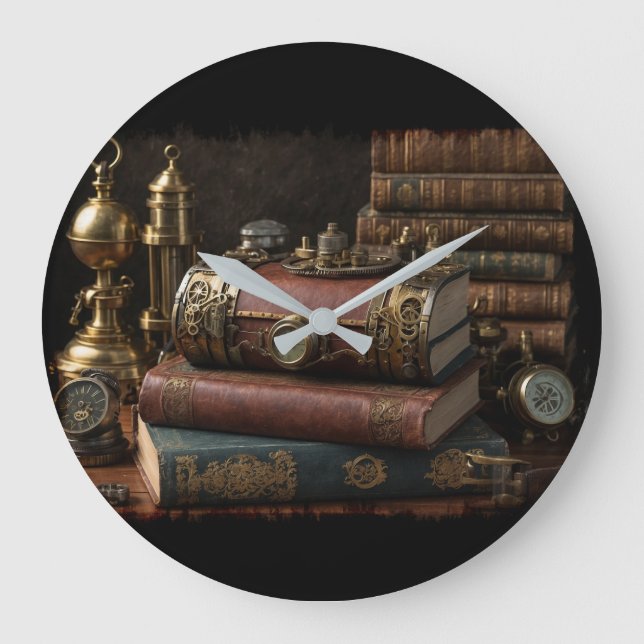 Reloj Redondo Grande Steampunk Vintage Books (Anverso)