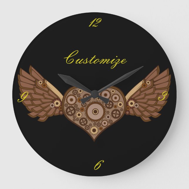 Reloj Redondo Grande Steampunk Winged Heart with Gears Thunder_Cove (Anverso)
