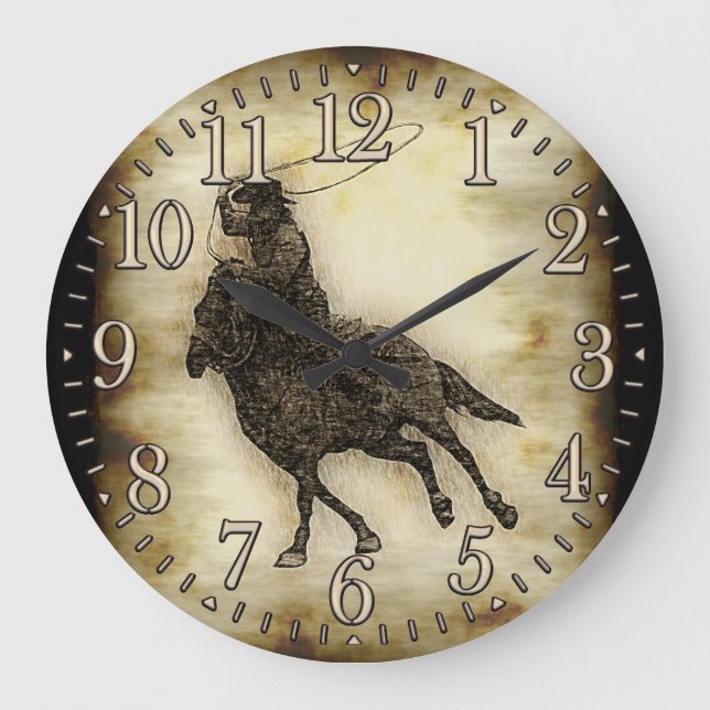 Reloj Redondo Grande Steer Roping Rodeo Cowboy (Anverso)