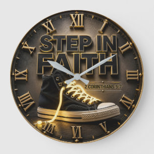Reloj Redondo Grande Step in Faith 2 Corinthians 5:7 Scripture Gift