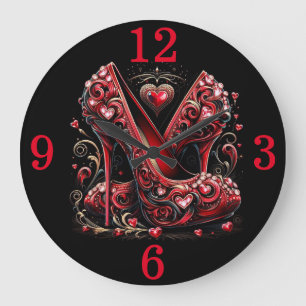 Reloj Redondo Grande Stilettos y corazones rojos