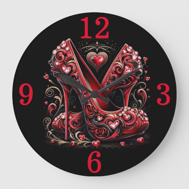 Reloj Redondo Grande Stilettos y corazones rojos (Anverso)