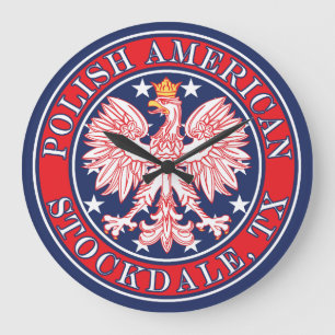 Reloj Redondo Grande Stockdale Texas Águila Polaca Estadounidense