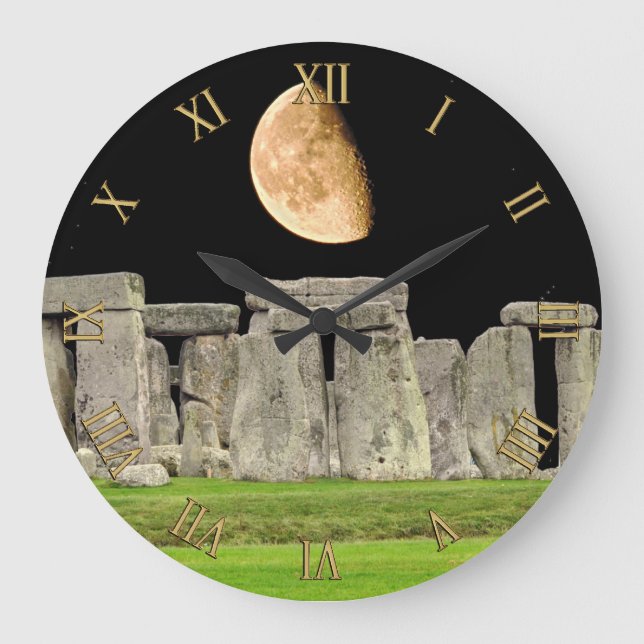 Reloj Redondo Grande Stones Stonehenge de pie en Moonrise (Anverso)