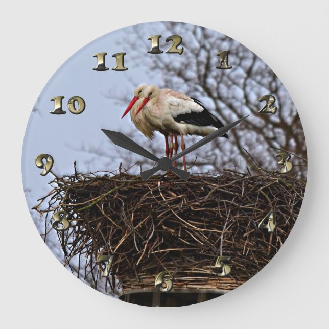 Reloj Redondo Grande Stork in Nest (Anverso)
