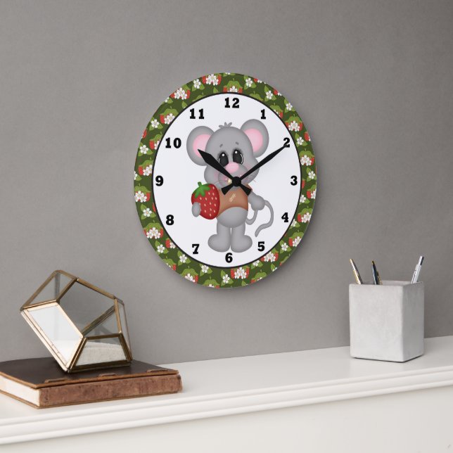 Reloj Redondo Grande Strawberry Mouse Kitchen Cartoon Wall Clock (Oficina)