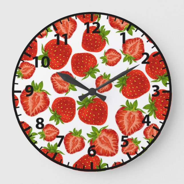 Reloj Redondo Grande Strawberry Strawberries Red Pattern (Anverso)