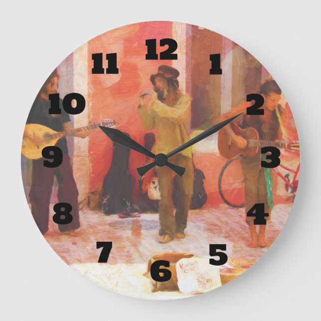 Reloj Redondo Grande Street Musicians Playing Guitar Mandolin and Flute (Anverso)